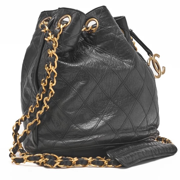 Authentic CHANEL wild stitch black bucket bag with removable pouch CC charm - Picture 9 of 11